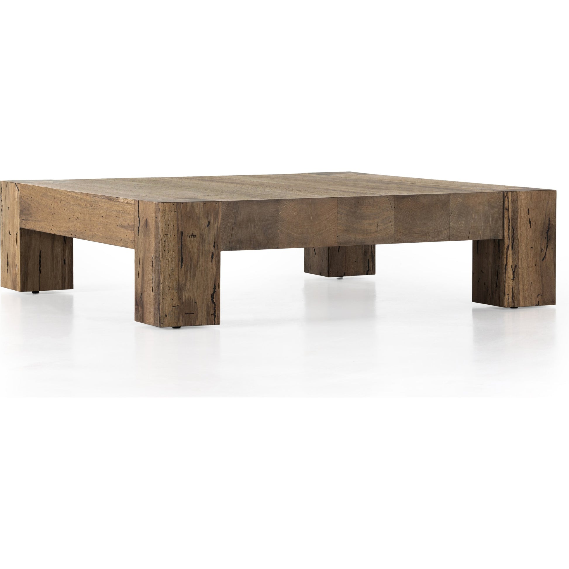 Abaso Coffee Table by Four Hands in ebony rustic wormwood oak. Made from thick oak veneer, engineered hardwood in a transitional style.