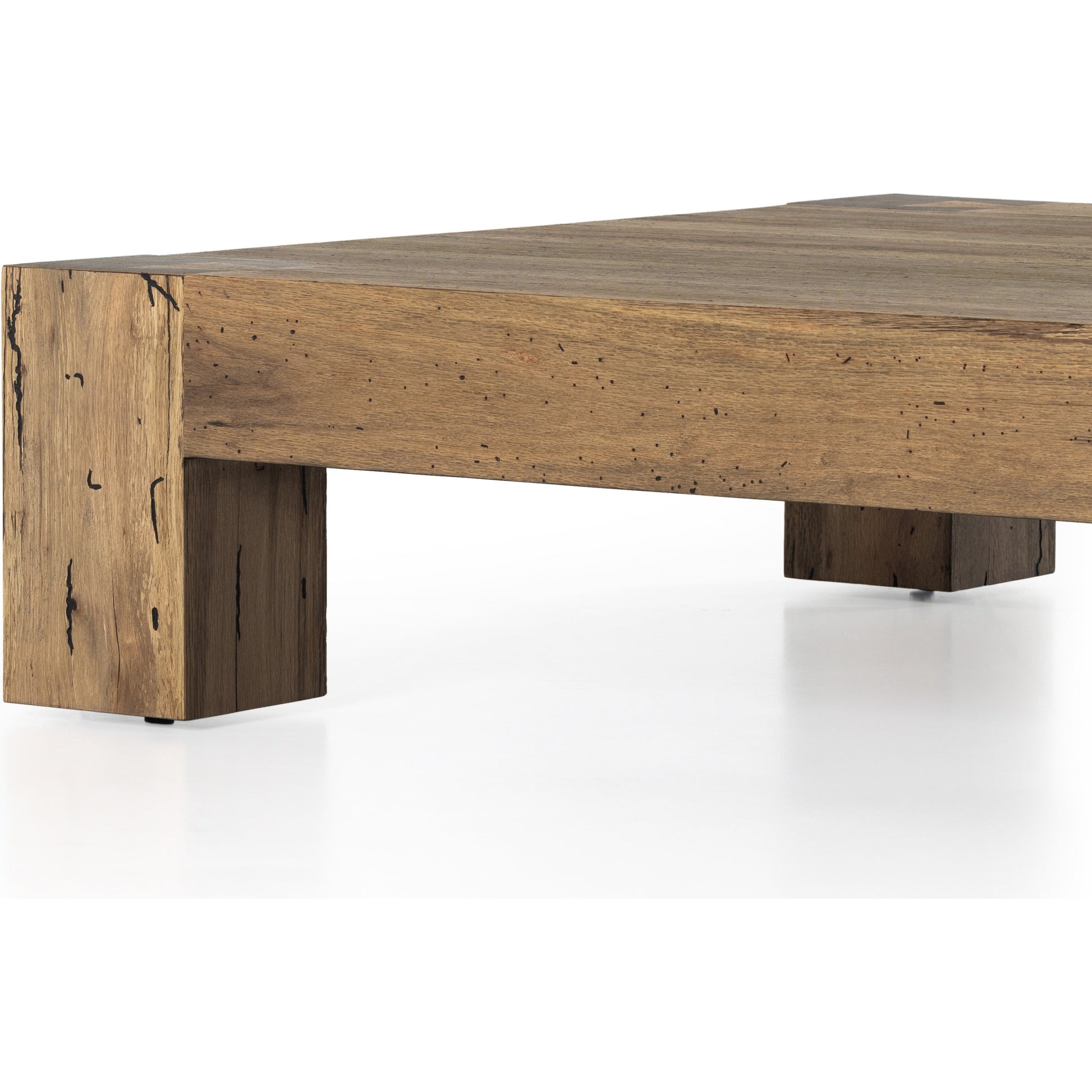 Abaso Coffee Table by Four Hands in ebony rustic wormwood oak. Made from thick oak veneer, engineered hardwood in a transitional style.