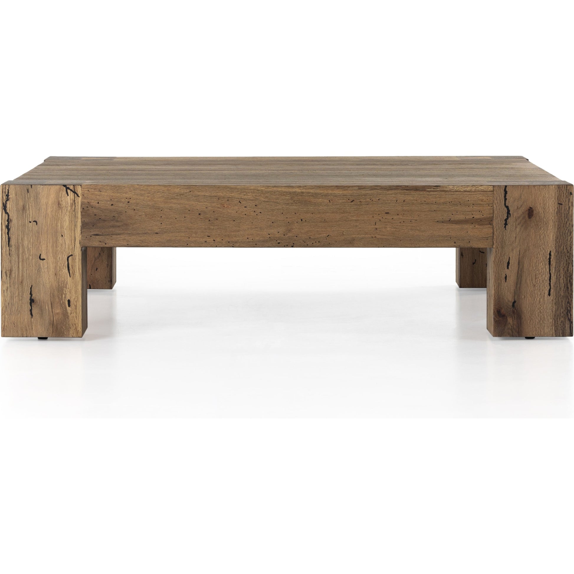 Abaso Coffee Table by Four Hands in ebony rustic wormwood oak. Made from thick oak veneer, engineered hardwood in a transitional style.