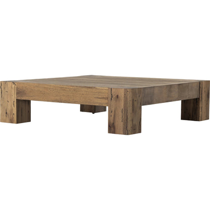 Abaso Coffee Table by Four Hands in ebony rustic wormwood oak. Made from thick oak veneer, engineered hardwood in a transitional style.