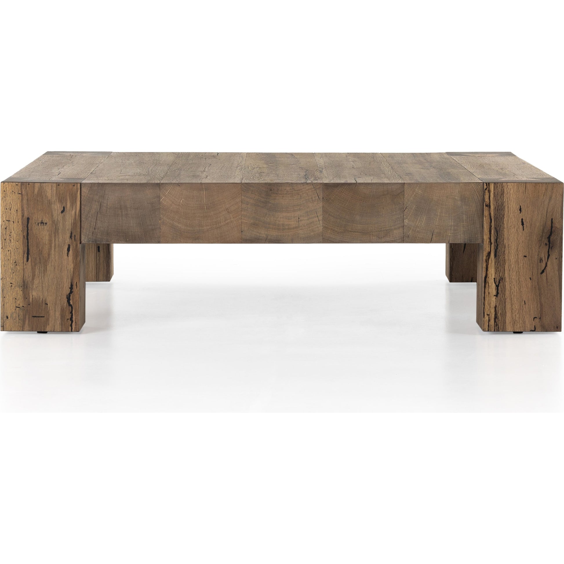 Abaso Coffee Table by Four Hands in ebony rustic wormwood oak. Made from thick oak veneer, engineered hardwood in a transitional style.