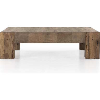 Abaso Coffee Table by Four Hands in ebony rustic wormwood oak. Made from thick oak veneer, engineered hardwood in a transitional style.