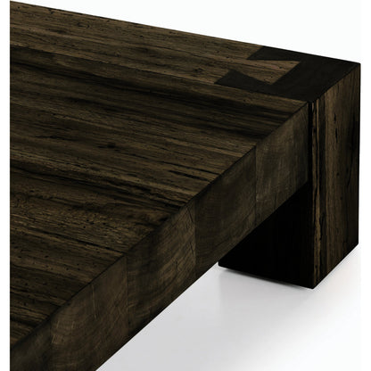 Abaso Coffee Table by Four Hands in ebony rustic wormwood oak. Made from thick oak veneer, engineered hardwood in a transitional style.