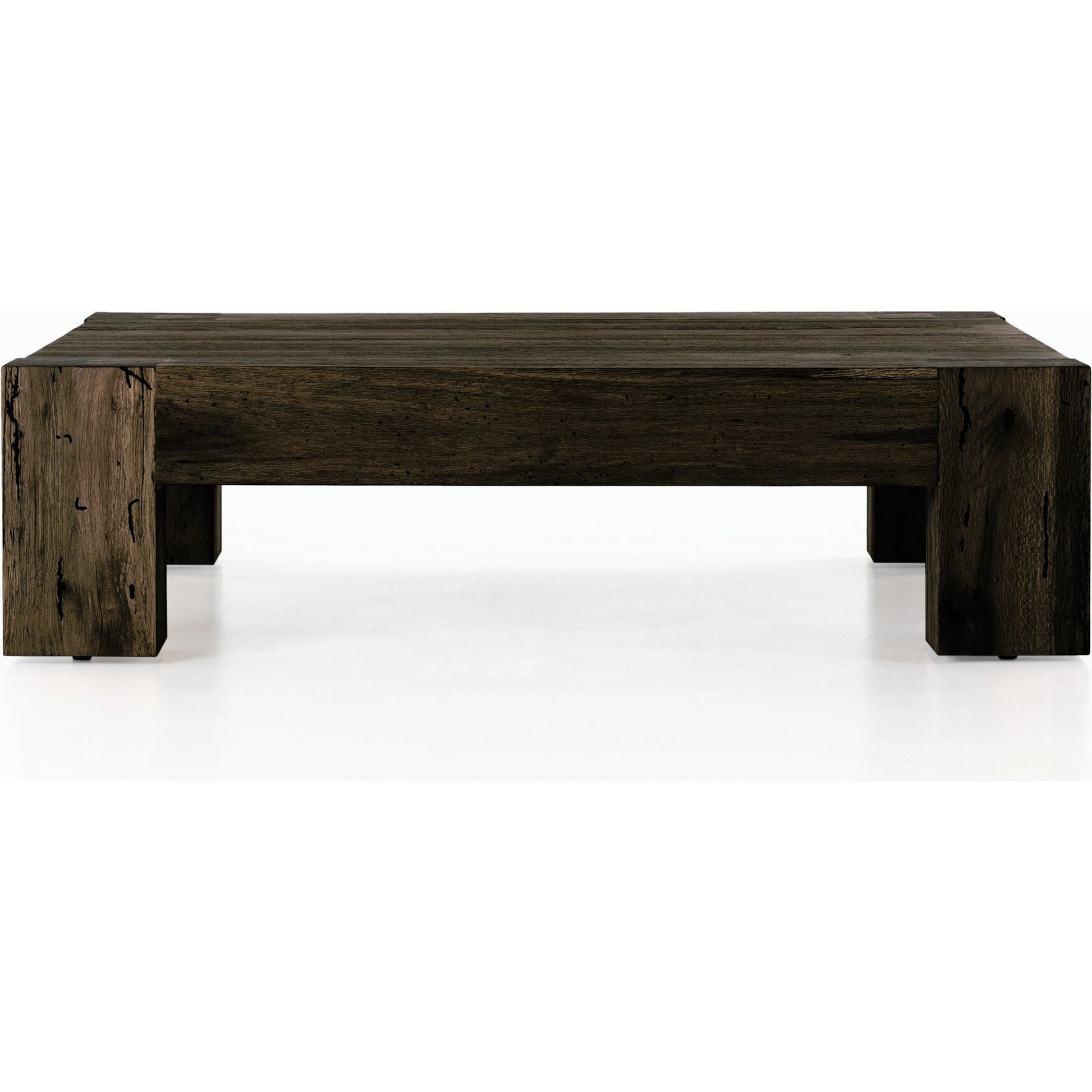 Abaso Coffee Table by Four Hands in ebony rustic wormwood oak. Made from thick oak veneer, engineered hardwood in a transitional style.