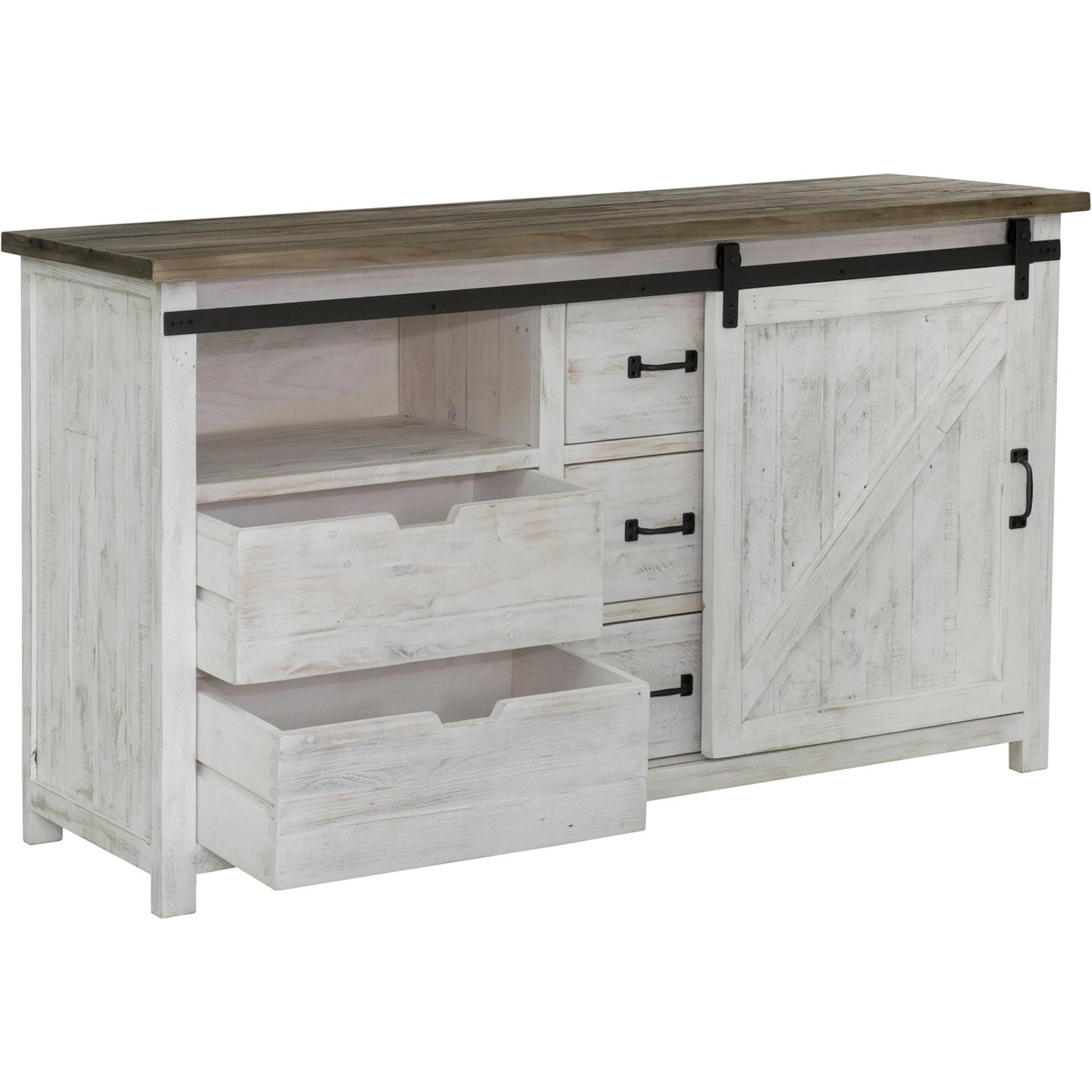 Provence Dresser with 1 Door by LH Imports in white, brown. Made from reclaimed pine in a cottage & farmhouse style.