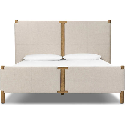 Salado Bed by Four Hands in antigo natural, worn oak. Made from 53% polyester, 30% acrylic, 17% flax/linen, solid oak in a transitional style.
