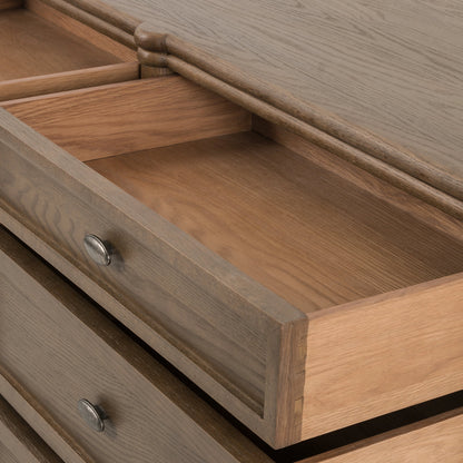 Toulouse 9 Drawer Dresser by Four Hands. Made from solid oak, oak veneer, zinc alloy in a modern style.