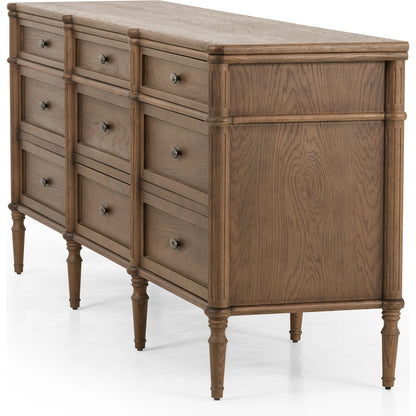 Toulouse 9 Drawer Dresser by Four Hands. Made from solid oak, oak veneer, zinc alloy in a modern style.