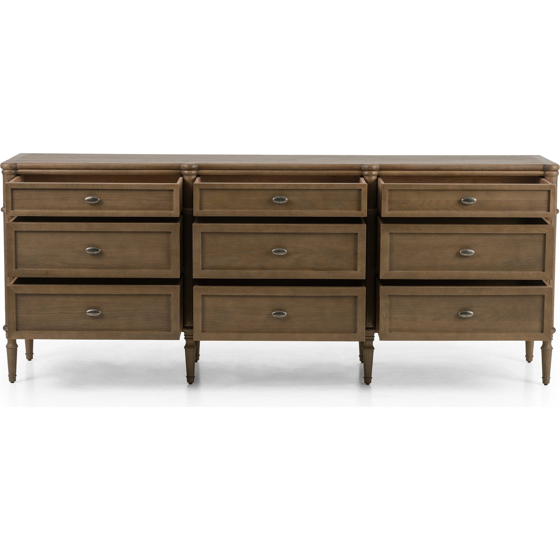 Toulouse 9 Drawer Dresser by Four Hands. Made from solid oak, oak veneer, zinc alloy in a modern style.