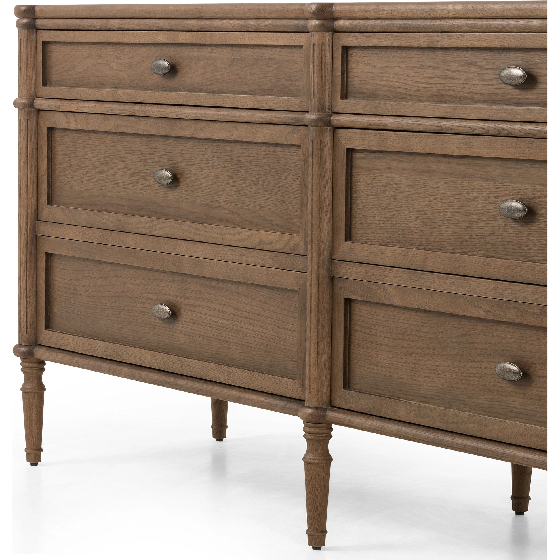 Toulouse 6 Drawer Dresser by Four Hands in toasted oak. Made from solid oak, oak veneer, zinc alloy in a modern style.