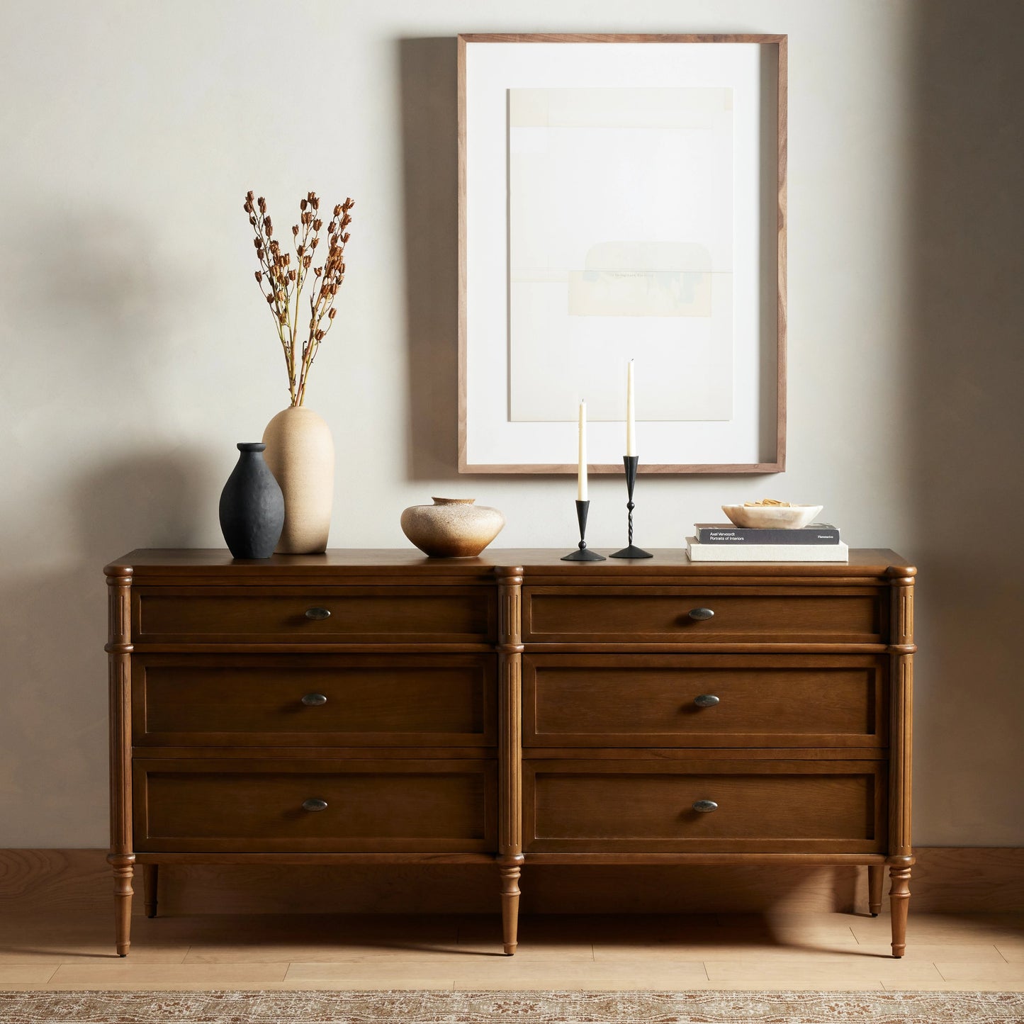010 SI-1980749 | Lifestyle | Toulouse 6 Drawer Dresser by Four Hands in toasted oak. Made from solid oak, oak veneer, zinc alloy in a modern style.