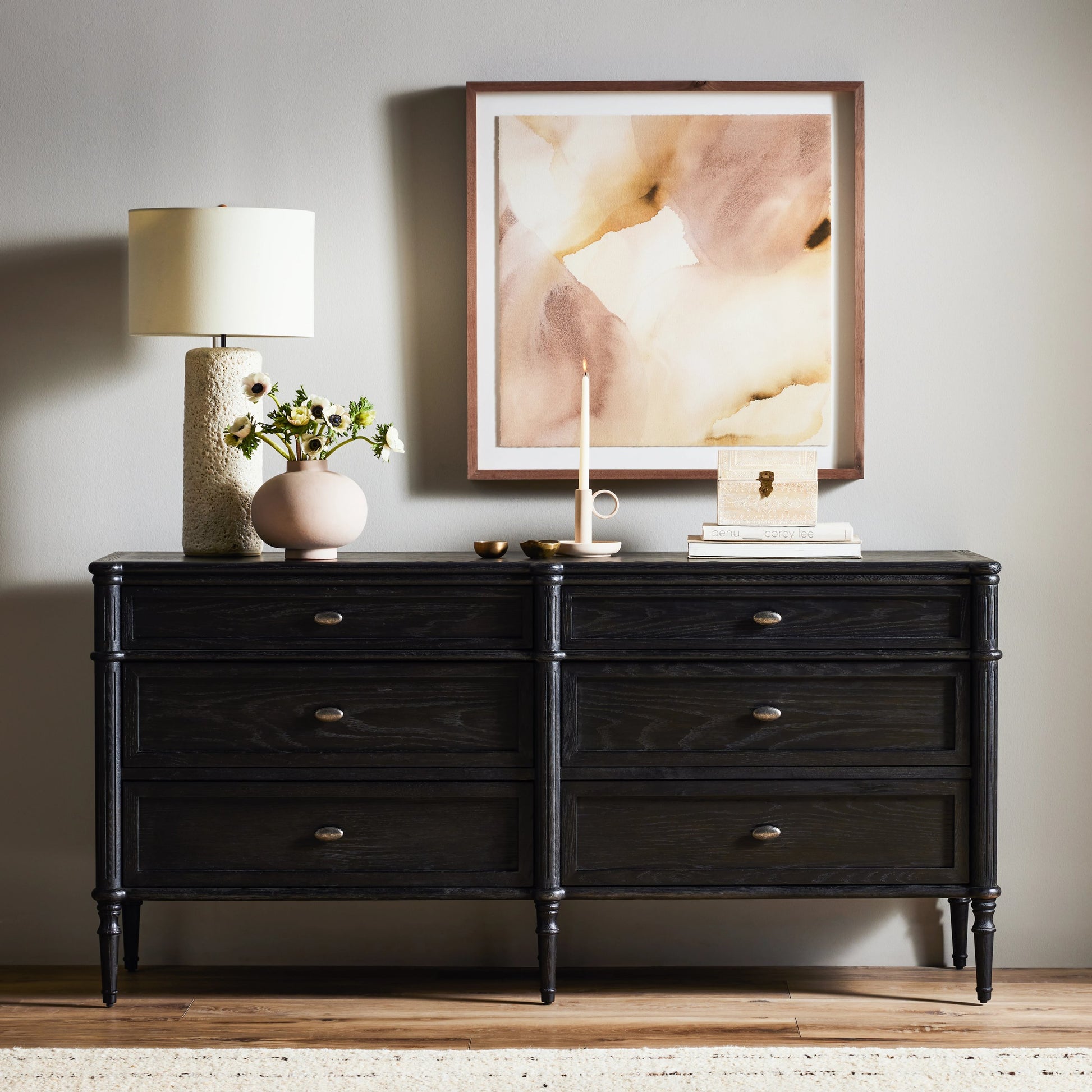 Toulouse 6 Drawer Dresser by Four Hands in toasted oak. Made from solid oak, oak veneer, zinc alloy in a modern style.