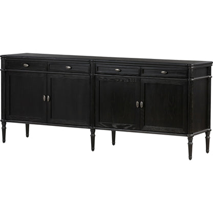 Toulouse Sideboard by Four Hands in distressed black, distressed black oak. Made from oak veneer, solid oak, zinc alloy in a modern style.