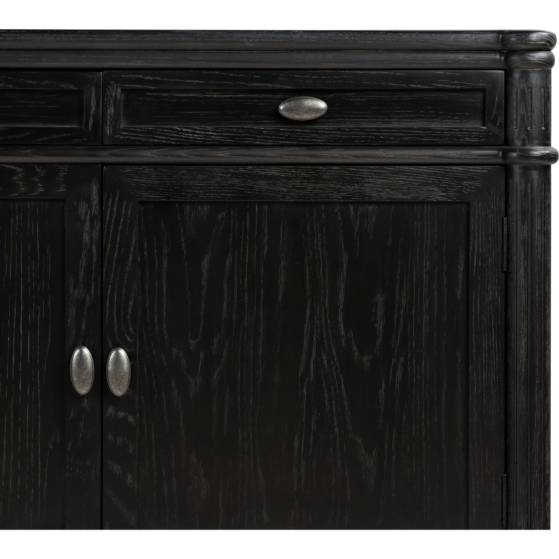 Toulouse Sideboard by Four Hands in distressed black. Made from oak veneer, solid oak, zinc alloy in a modern style.
