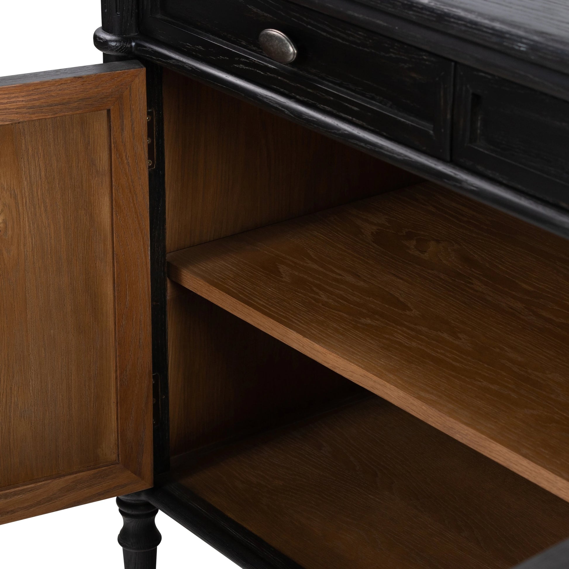 Toulouse Sideboard by Four Hands in distressed black. Made from oak veneer, solid oak, zinc alloy in a modern style.