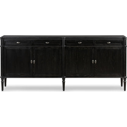 Toulouse Sideboard by Four Hands in distressed black. Made from oak veneer, solid oak, zinc alloy in a modern style.