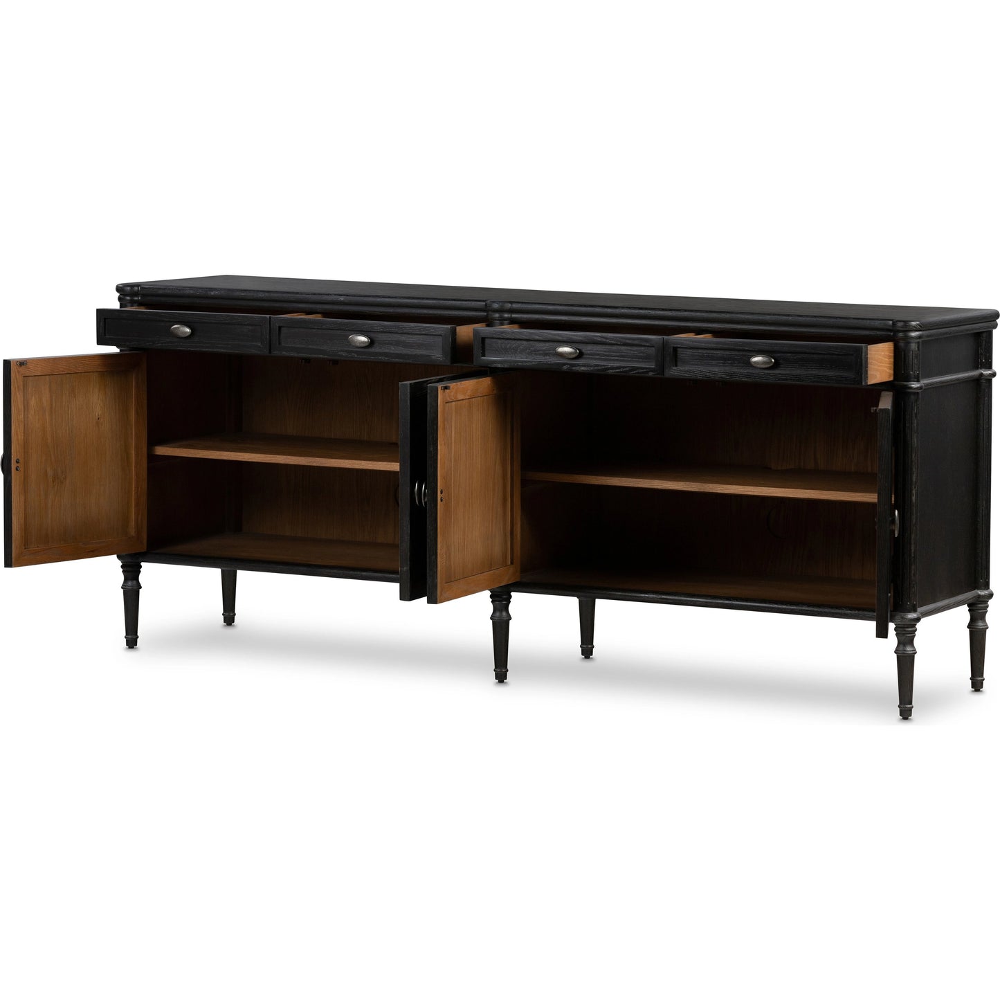 005 SI-1977876 | Additional Silo | Toulouse Sideboard by Four Hands in distressed black. Made from oak veneer, solid oak, zinc alloy in a modern style.
