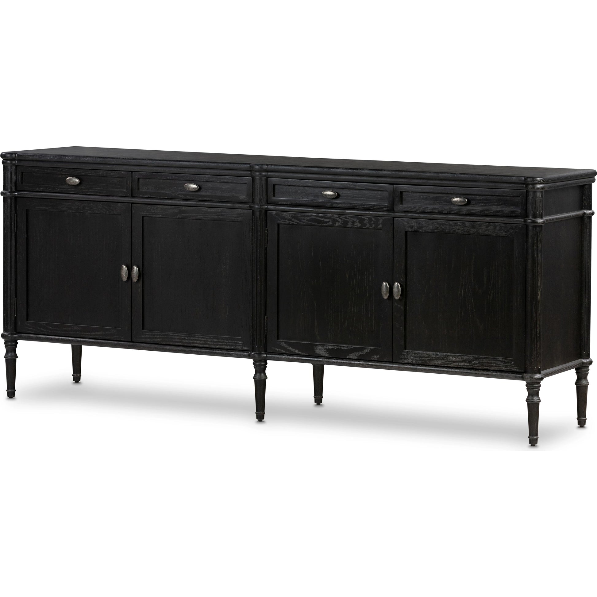 Toulouse Sideboard by Four Hands in distressed black. Made from oak veneer, solid oak, zinc alloy in a modern style.