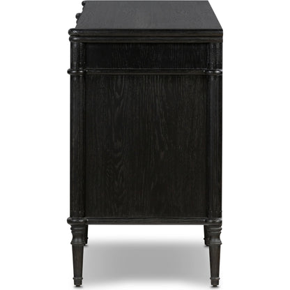 Toulouse Sideboard by Four Hands in distressed black. Made from oak veneer, solid oak, zinc alloy in a modern style.