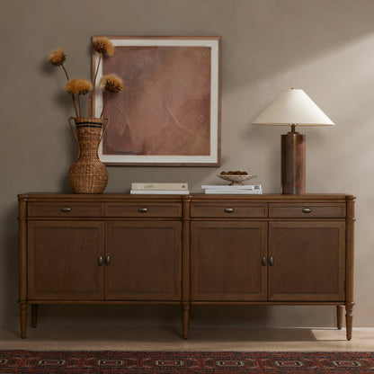 Toulouse Sideboard by Four Hands in distressed black. Made from oak veneer, solid oak, zinc alloy in a modern style.