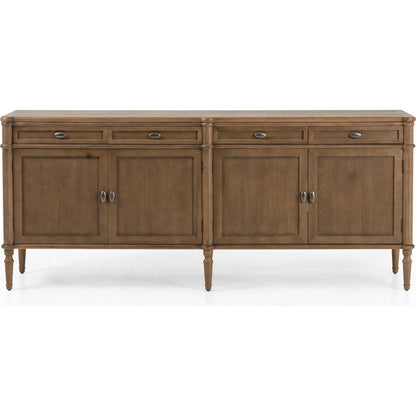 Toulouse Sideboard by Four Hands in distressed black. Made from oak veneer, solid oak, zinc alloy in a modern style.
