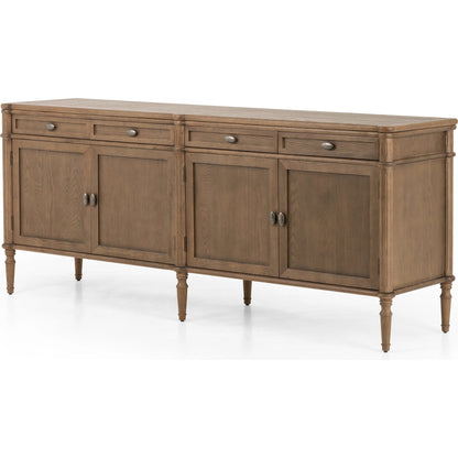 Toulouse Sideboard by Four Hands in distressed black. Made from oak veneer, solid oak, zinc alloy in a modern style.