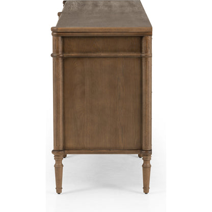 Toulouse Sideboard by Four Hands in distressed black. Made from oak veneer, solid oak, zinc alloy in a modern style.