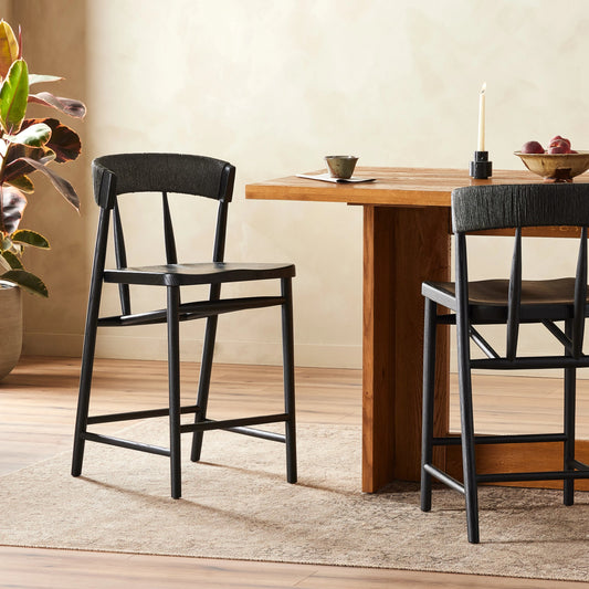 Buxton Counter Stool by Four Hands. Made from solid oak, rush in a modern style.