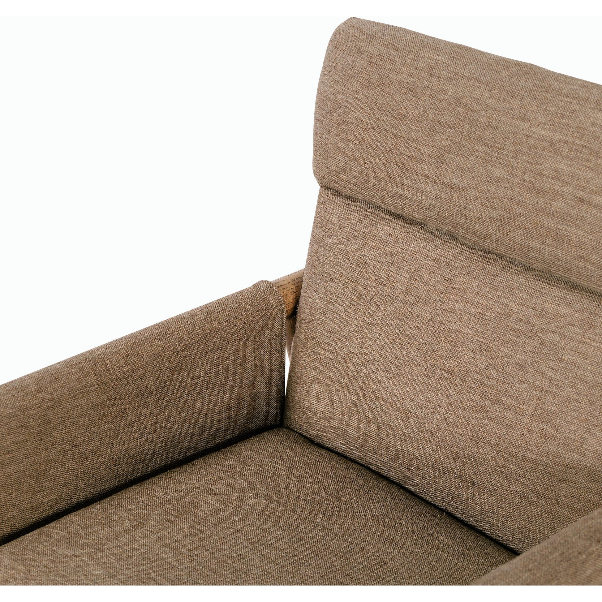 Almada Dining Armchair by Four Hands in valencia camel, distressed natural. Made from top grain leather, solid parawood, 100% polyester in a transitional style.