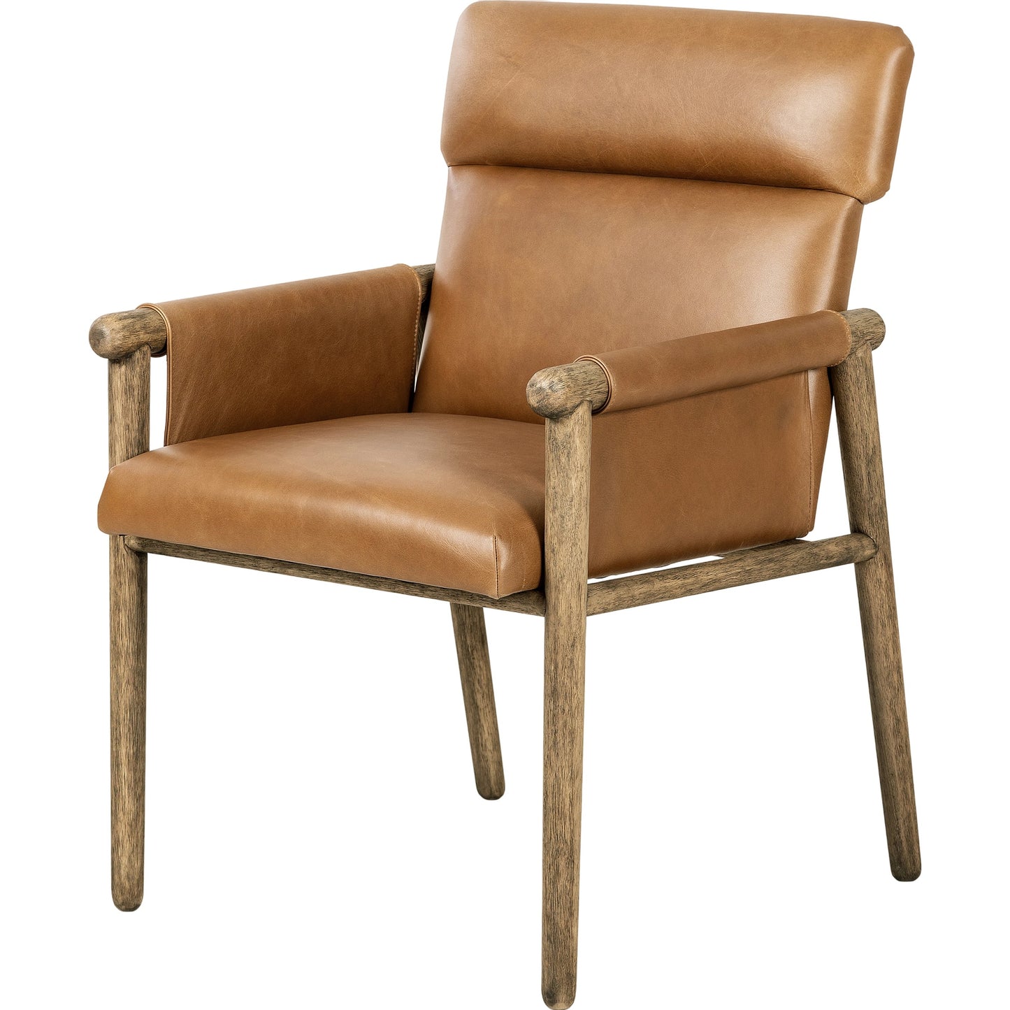 002 SI-1977004 | Additional Silo | Almada Dining Armchair by Four Hands in valencia camel, distressed natural. Made from top grain leather, solid parawood, 100% polyester in a transitional style.
