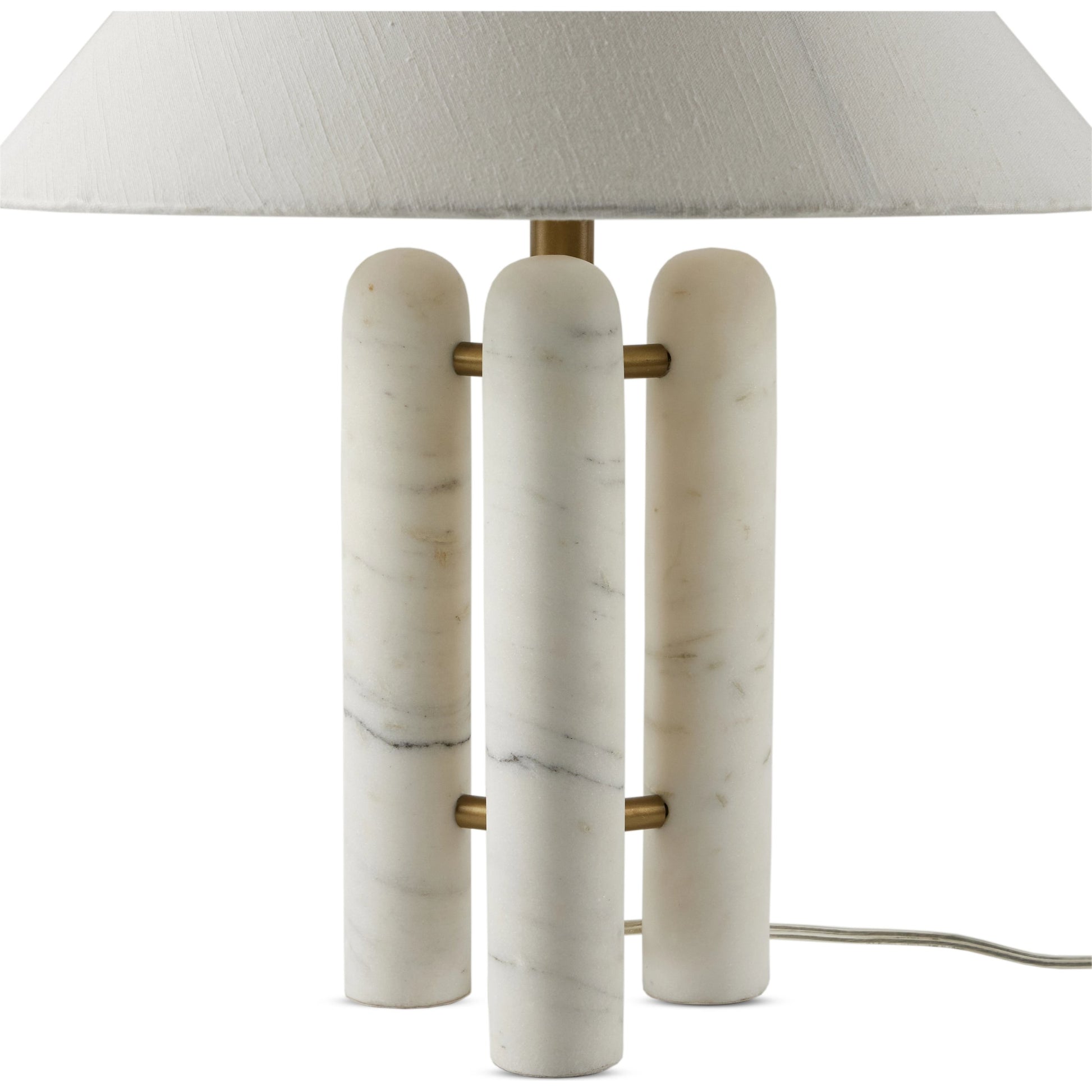 Medici Table Lamp by Four Hands in charcoal, white marble. Made from solid marble, 60% polyester, 40% viscose (rayon), stainless steel in a modern style.
