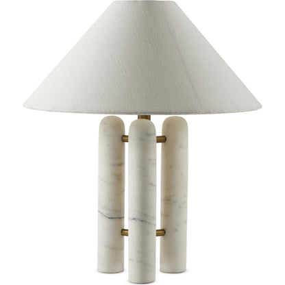 Medici Table Lamp by Four Hands in charcoal, white marble. Made from solid marble, 60% polyester, 40% viscose (rayon), stainless steel in a modern style.
