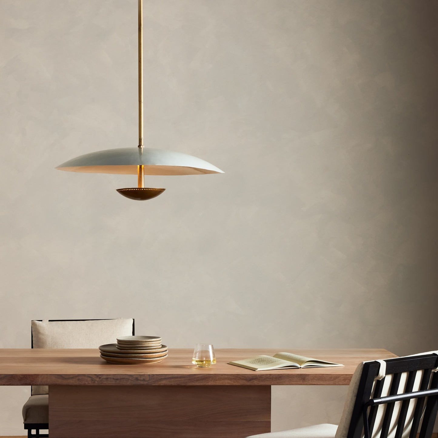001 SI-1902004 | Lifestyle | Oren Pendant by Four Hands in antique brass. Made from iron in a modern style.