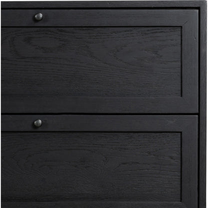 Millie 9 Drawer Dresser by Four Hands in drifted matte black. Made from oak veneer, solid parawood, iron in a modern style.