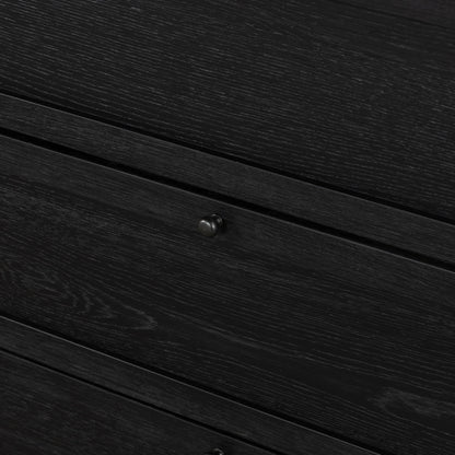 Millie 9 Drawer Dresser by Four Hands in drifted matte black. Made from oak veneer, solid parawood, iron in a modern style.