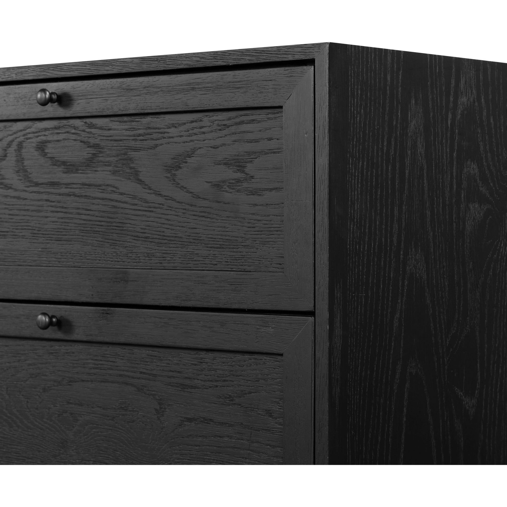 Millie 9 Drawer Dresser by Four Hands in drifted matte black. Made from oak veneer, solid parawood, iron in a modern style.