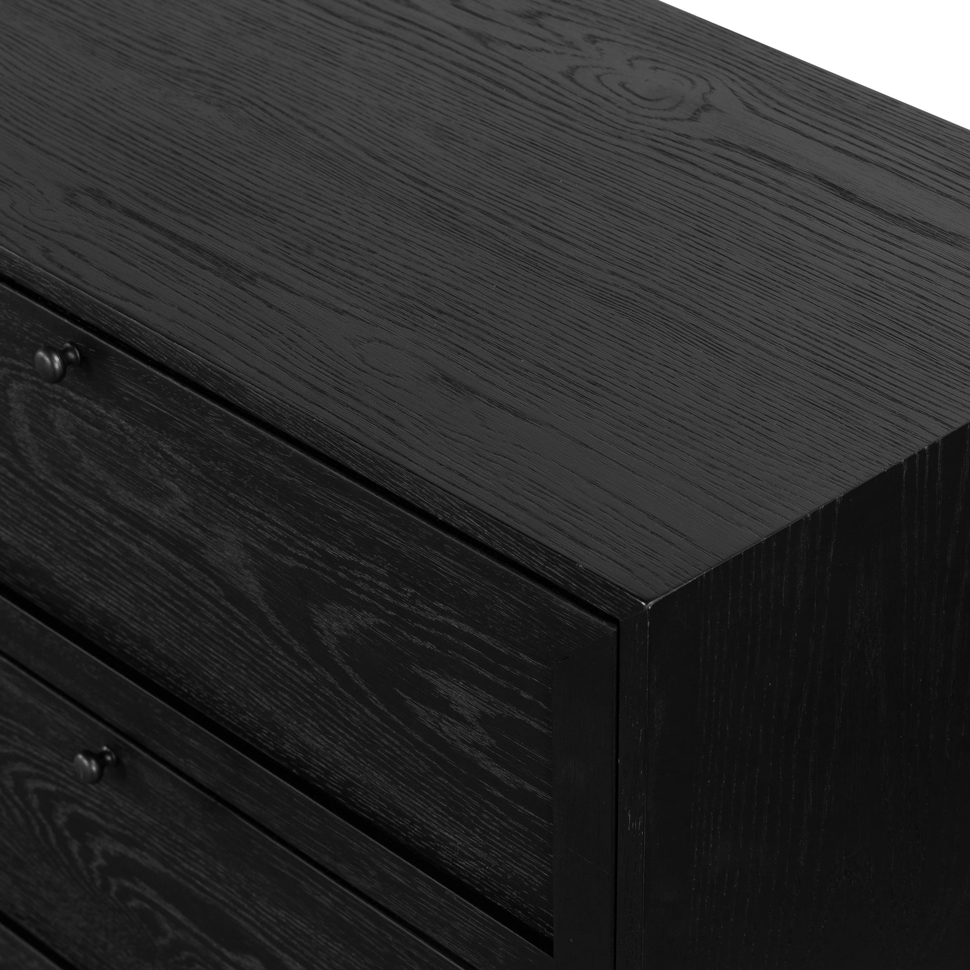 Millie 9 Drawer Dresser by Four Hands in drifted matte black. Made from oak veneer, solid parawood, iron in a modern style.