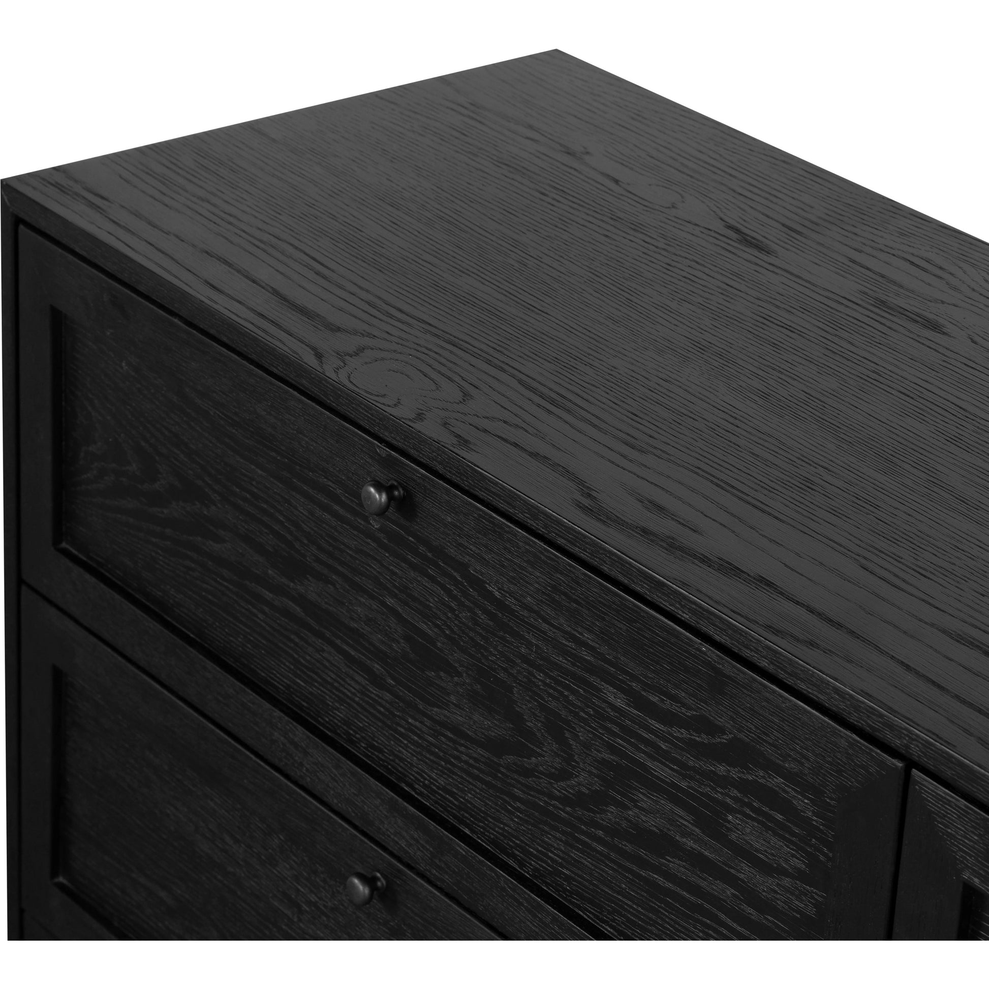 Millie 9 Drawer Dresser by Four Hands in drifted matte black. Made from oak veneer, solid parawood, iron in a modern style.