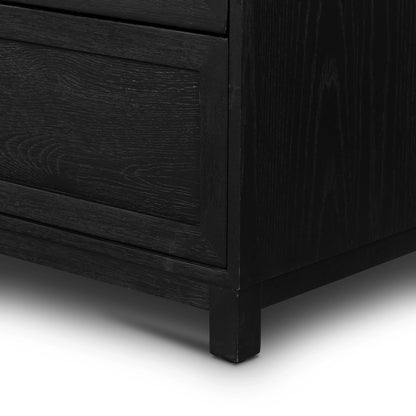 Millie 9 Drawer Dresser by Four Hands in drifted matte black. Made from oak veneer, solid parawood, iron in a modern style.