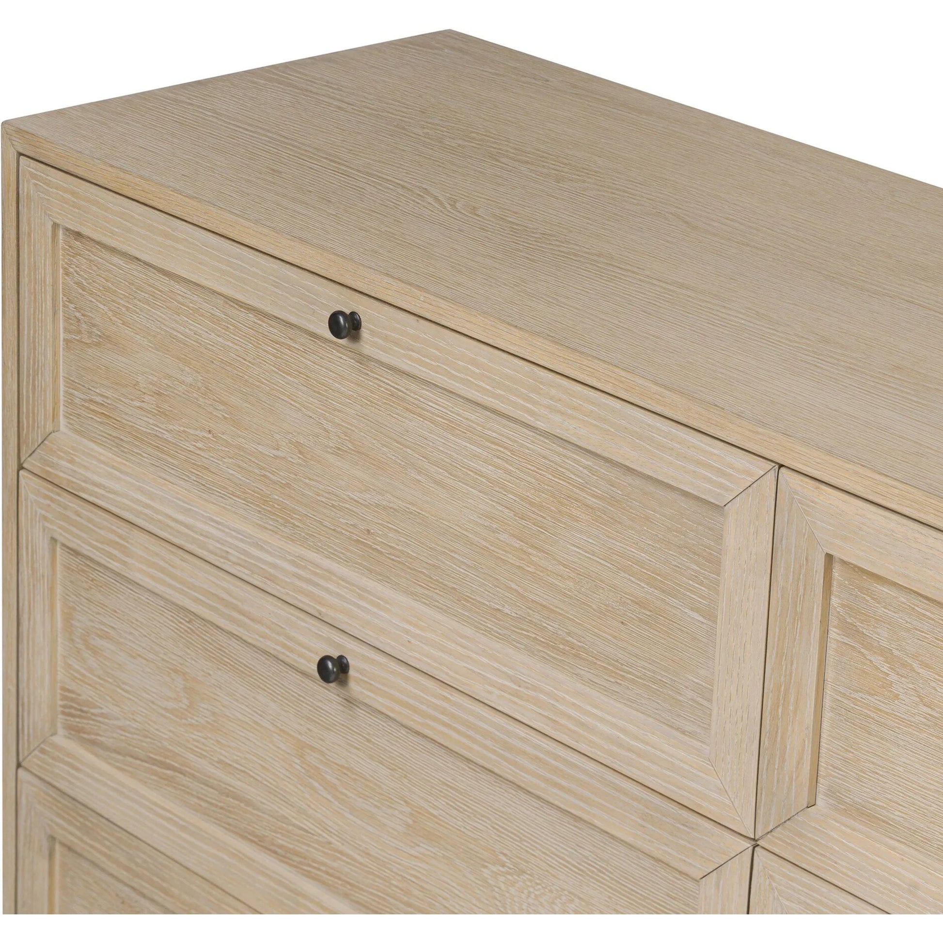 Millie 9 Drawer Dresser by Four Hands in bleached oak veneer, light bleach rubberwood. Made from oak veneer, solid parawood in a transitional style.