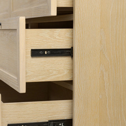 Millie 9 Drawer Dresser by Four Hands in bleached oak veneer, light bleach rubberwood. Made from oak veneer, solid parawood in a transitional style.