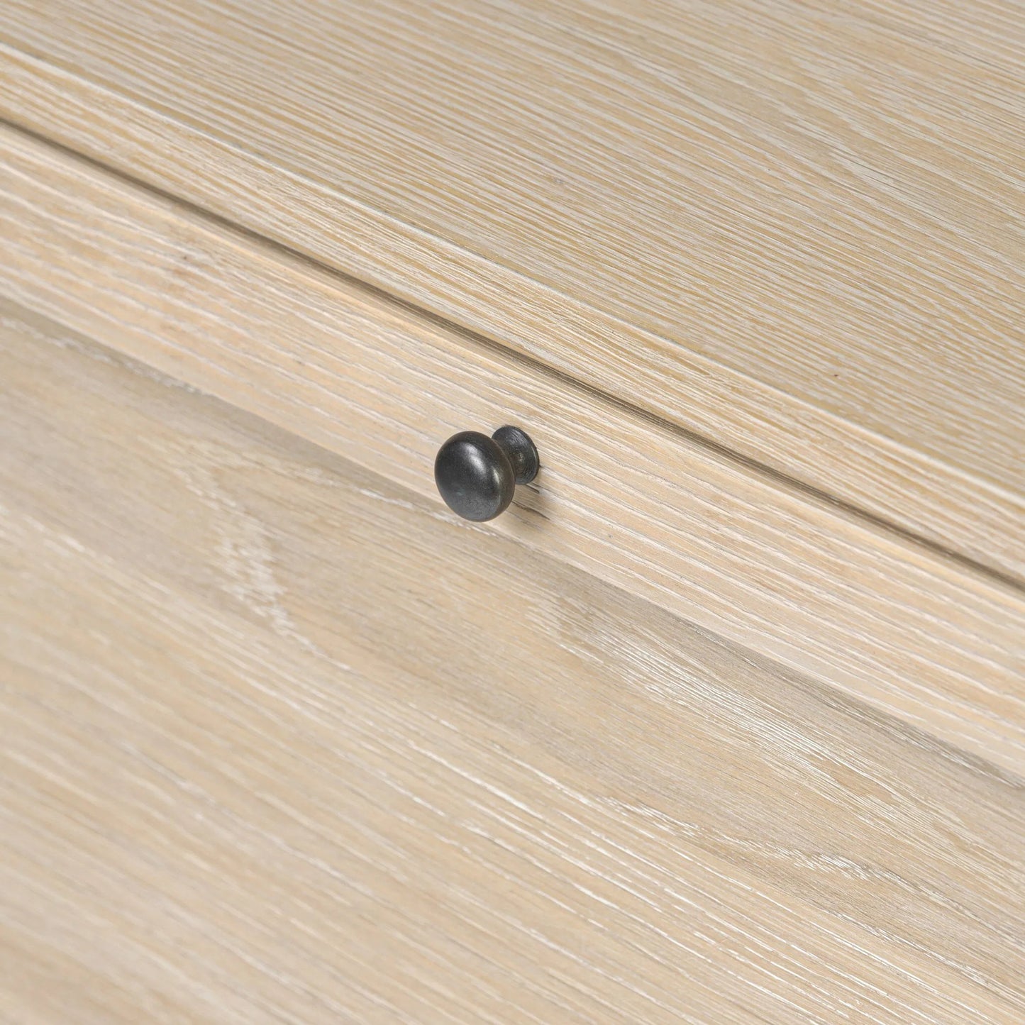 039 SI-2535235 | Closeup | Millie Nightstand by Four Hands in drifted matte black veneer, antique pewter, drifted oak. Made from unique in a modern style.