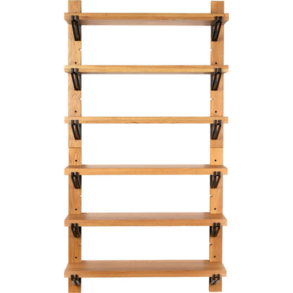 Pivott Shelf by Four Hands in dark iron, natural oak. Made from iron, oak veneer, solid oak in a rustic style.