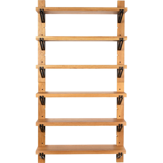 Pivott Shelf by Four Hands in dark iron, natural oak. Made from iron, oak veneer, solid oak in a rustic style.
