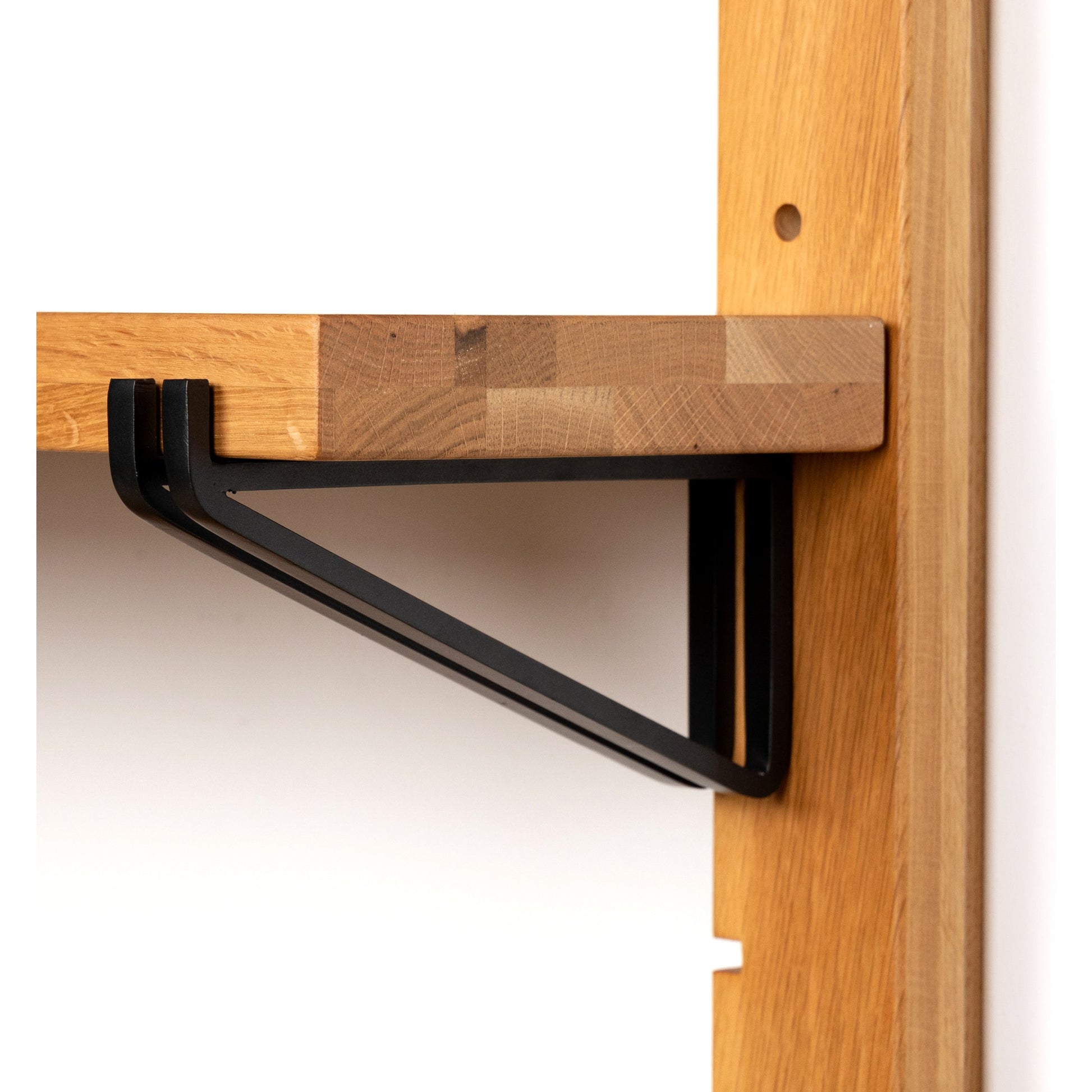 Pivott Shelf by Four Hands in dark iron, natural oak. Made from iron, oak veneer, solid oak in a rustic style.