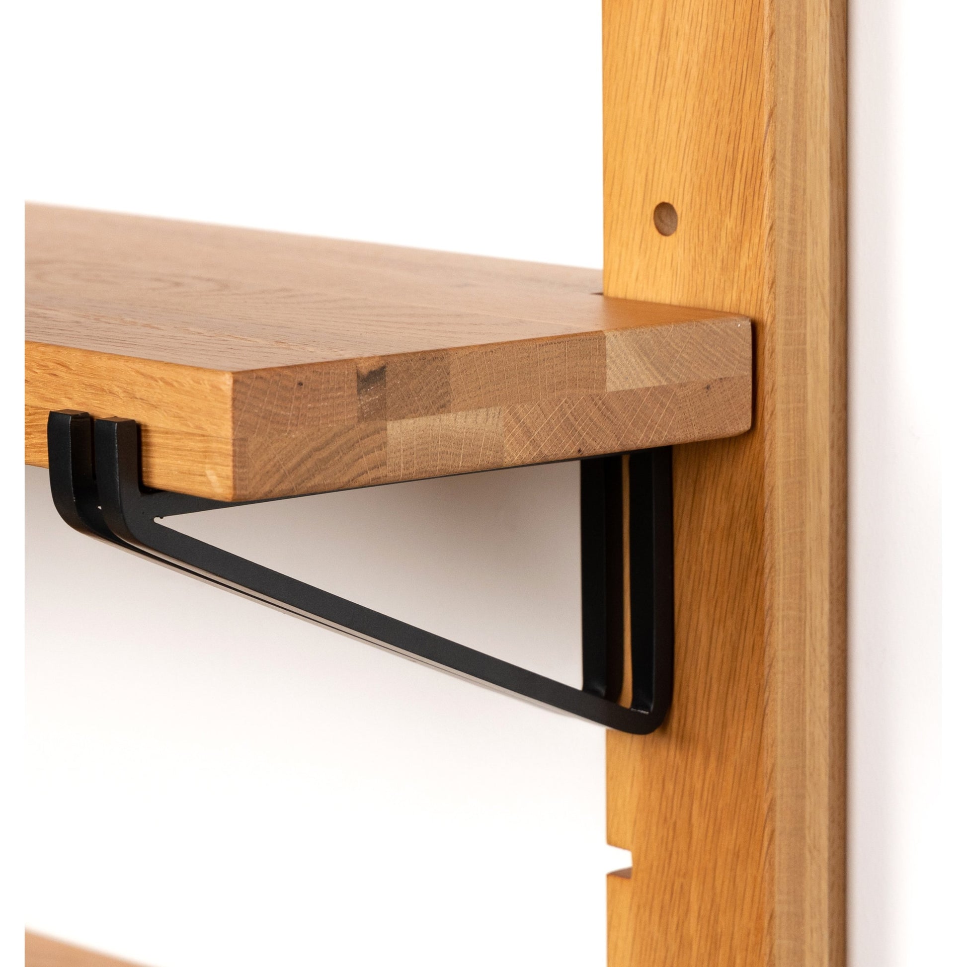 Pivott Shelf by Four Hands in dark iron, natural oak. Made from iron, oak veneer, solid oak in a rustic style.
