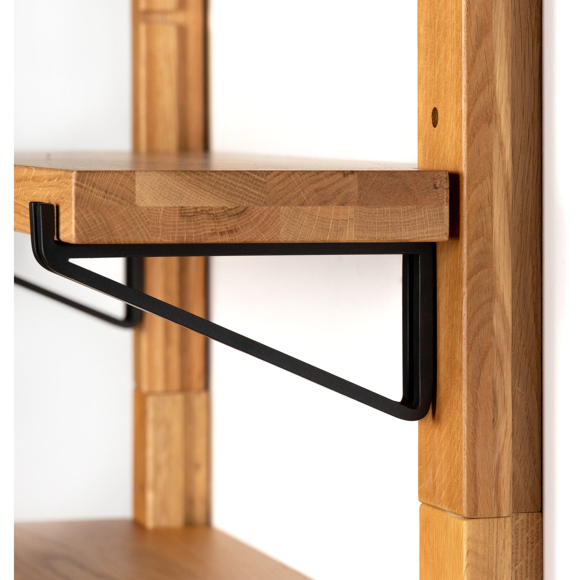 Pivott Shelf by Four Hands in dark iron, natural oak. Made from iron, oak veneer, solid oak in a rustic style.