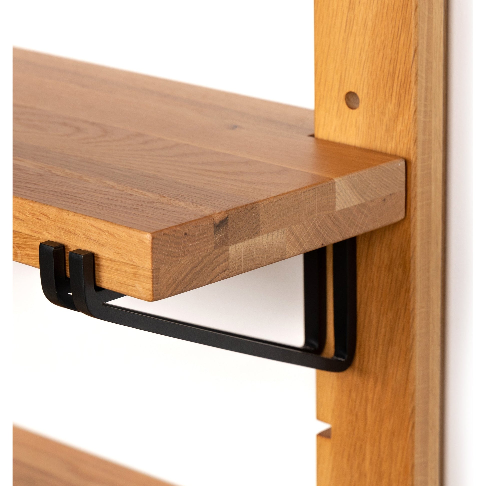 Pivott Shelf by Four Hands in dark iron, natural oak. Made from iron, oak veneer, solid oak in a rustic style.