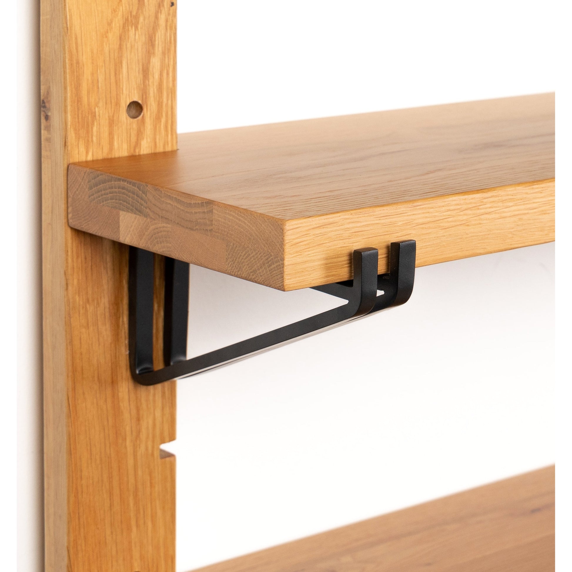 Pivott Shelf by Four Hands in dark iron, natural oak. Made from iron, oak veneer, solid oak in a rustic style.