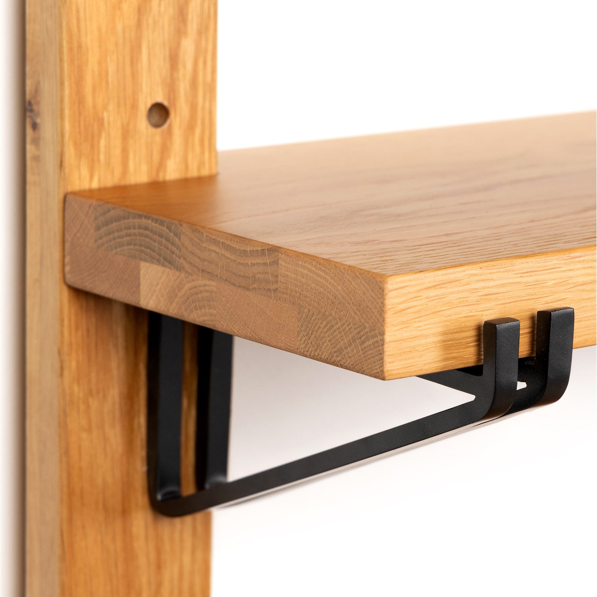 Pivott Shelf by Four Hands in dark iron, natural oak. Made from iron, oak veneer, solid oak in a rustic style.